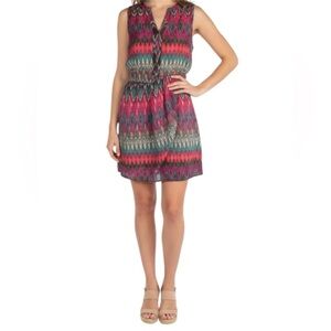Charlie Jade Fuchsia Teal Aztec Draped Front Sleeveless Pullover Dress size XS